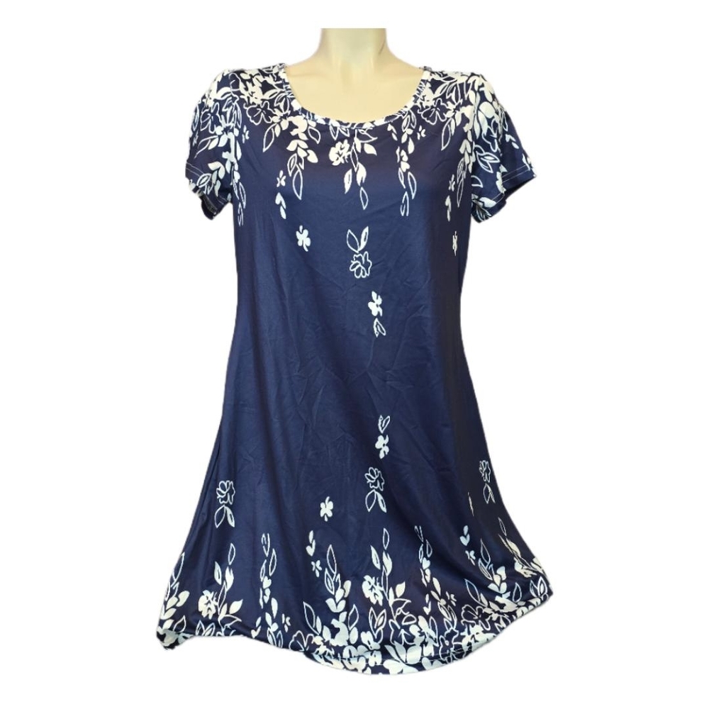 Navy Floral Short Sleeve Scoop Neck Tunic